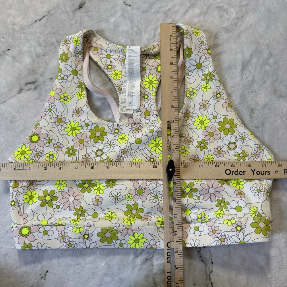 Fabletics Faye Sports Bra Womens Size 1X Green Floral Impact Strappy‎ Racerback